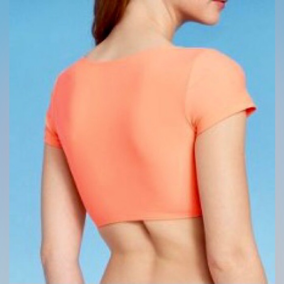 WILD FABLE Women's Twist-Front Short Sleeve Bralette Orange Bikini Top SizeS NWT - Picture 4 of 5